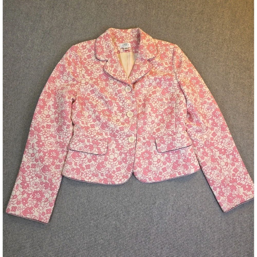 Ann Taylor Loft Size 10 Floral Pink Ivory Suit Blazer Jacket Separate Women
